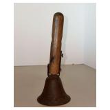 Antique Primitive Brass School  or Dinner bell with wooden handle…..7-1/2” tall…..does have clapper