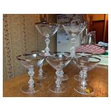 Set of (8) Tiffin Platinum Rim Etched Champagne Glasses…..4”D x 5–/4” tall