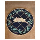 Vintage 100% wool round rug with rabbit design…..35-1/2”D