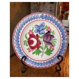 Unmarked stick Spatterware 8-1/2” floral design plate