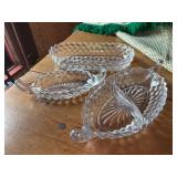 Grouping of Fostoria American Cube Serving Dishes - Gondola Shaped Divided Candy/Condiment Dish, Gondola Shaped Candy Dish, Oval Dish