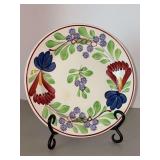Societe Ceramique Maestricht Holland Red and Blue Spongeware Stick Spatter Floral Plate…..9”D