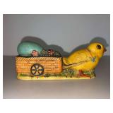 Vintage Gorham Vaillancourt Folk Art Chalkware Chick Pulling Wagon…..6-3/4” long x 3” tall