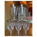 Set of (8) Tiffin Etched Rose Pattern Platinum Rim Crystal Iced Tea Glasses…..3-3/8”D x 6-1/2” tall
