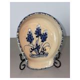 Marshall Pottery Spoon Rest Signed Rodriguez in Blue Floral Design……6 x 5 x 2-3/4
