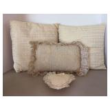 Grouping of (4) lace covered pillows - 2 larger are by Nettle Creek