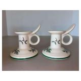 Pair of Porcelain Spode Christmas Tree Low Candle Hilders…..one in original box and one without box…3-1/4” tall