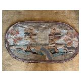Vintage Pennsylvania Dutch hand hooked oval rug with peaceful stream scene…..24 x 42-1/2