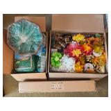 (3) boxes of holiday decor - Easter grass, box of wrap and bags, small tabletop tree (not pre-lit) and bows for all occasions