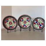 (3) vintage Wm Adams (Tunstall) spongeware plates….9-1/4, 8-1/4 and 7-1/2”D…..stand not included