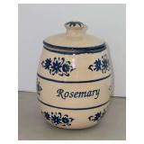 Vintage (1998) pottery Rosemary Spice Jar…..from the 17th Annual B & W Pottery Conv. - June 11-13, 1998 - Iron & Lace…..4” tall