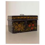 19th-century American folk art primitive tin toleware box…..6-3/8 x 3-1/2 x 3-3/4” tall