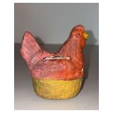 Vintage Mexican pottery hen on a nest bank…..3-1/2 x 3-3/4