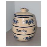 Vintage (1999) pottery Parsley Spice Jar…..from the 18th Annual B & W Pottery Conv. - June 10-12, 1999 - Iron & Lace…..4” tall