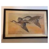 Signed and dated (Morris Robbins 1947) of male and female mallards in flight…..23 x 15