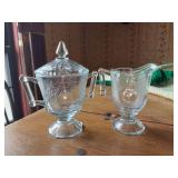 Jeannette Glass Baltimore Pear clear glass creamer and sugar bowl set