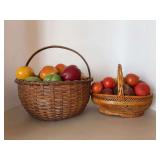 (2) baskets full of wooden fruit