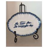 Vintage Colonial Williamsburg Mottahedeh Blue and White Pin Dish titled 'As Time Flies Let Friendship Stay'