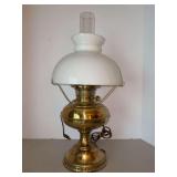 Antique Rayo Electrified Brass Oil Lamp with Milk Glass Shade and clear glass hurricane…..not tested