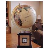 Semi-Precious Inlaid Stones World Globe with Clock Base Beautiful Rare 24 1/2” Tall