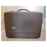 Vintage Sears 'Forecast' hardshell briefcase, leatherette embossed texture, brown, no key, very clean inside, on one side has 'Memphis State University' sticker on it, 18' T x 21' W x 7 1/2' thick. **