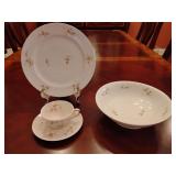 Antique Haviland France Limoges 201 Lucille Hand-Painted Dinner Plate and Footed Serving Bowl, has minute crack and chip, see pics. Vintage Theodore Haviland New York Touraine Tea Cup and Saucer, subt