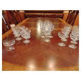 Group 7 Vintage crystal champagne coupe glasses with etched initials DPC, 7 Wine Glasses  2 1/2 ', 8 champagne coupes, and 1 vintage crystal coupe Princess House Heritage etched floral pattern.