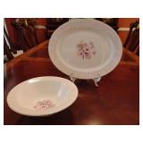 Homer Laughlin's Mary Anne Oval Serving Platter 13 1/2' x 11' and Round Serving Bowl has chip in rim, 3' T x 9' across.