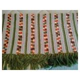 Handmade, fringed granny crochet blanket, apprx. 88' x 64', green, gray, browns, white.