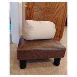 Adeco Distressed Brown Faux Leather Ottoman Footrest Stool, 15.7” Length x 15.7” Width x 8” Height and Squish Bean Bed Microbead Pillow Bolster Tube Body Pillow
