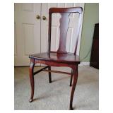 Antique Queen Anne style side chair, mahogany, back height 36 1/2', seat height 17 1/2', 17' W. Missing one wooden dowel on back see pics.
