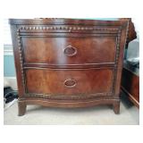 Nightstand, traditional, 2 drawers, pull out tray, few nicks, 30' T x 33 1/2' W x 21' D.