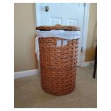 Wicker Clothes Hamper with plastic clothes basket inside, 26' T x 18' across.