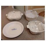 Corning Ware Set, 1 Pie, 3 Casseroles with lids. 7 pieces.