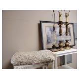Vintage: Large Tablecloth, 3 Lamps, and Framed Print