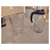 Antique Imperial Glass Colonial Style Clear 1 Quart Pitcher, and New GMSWEET Mason Jar 64oz Glass with Pour Spout Lids Airtight Leak-proof Pitcher