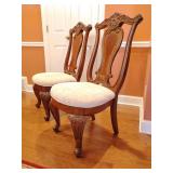 2 Haverty's Seville Formal Dining Chairs, back height 43 1/2', seat height 19', 25' wide, Upholstered in a traditional cream floral damask.