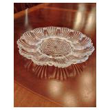Anchor Hocking deviled egg platter,  896 pattern, scalloped edge and fluted center
 12 shell-shaped compartments, 10' across