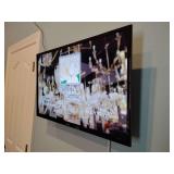 Samsung TV 32', Works, remote. Will have to be taken off wall. Can't get to model #.