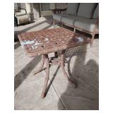 Classic Basket Weave cast aluminum Patio Side Table.  22' T, 22' x 22'. Warm Brown.  The finish has popped off top, see pics.