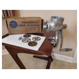 Sausage Grinder Vintage 'Maid of Honor' brand manual food chopper, a collectible kitchen appliance often sold by Sears in the mid-20th century, in original box.