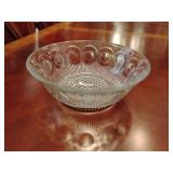 Vintage Manhattan Clear Round Serving Bowl, pattern of circles and ribbed textures, 3' T x 8 1/2' across.