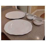 2 Embossed Turkey Platters, 2 Gravy Boats no marks.