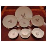Noritake China Japan 5605 Margot 8 piece place setting, dinner plate, salad plate, bread/butter plate, soup bowl, dessert/fruit bowl, lugged cereal bowl, tea cup and saucer. Beautiful, simplistic.