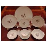 Noritake China Japan 5605 Margot 8 piece place setting, dinner plate, salad plate, bread/butter plate, soup bowl, dessert/fruit bowl, lugged cereal bowl, tea cup and saucer. Beautiful, simplistic.