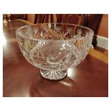Cut crystal footed bowl, 7' T x 9 1/4' across. Has inscription for 25 years service to McDonalds, but could be turned around.