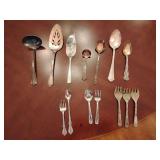 Selection Silver Plate and Stainless Flatware 11 pieces.  ****REMOVED 3 MATCHING FORKS BOTTOM RIGHT CORNER WENT WITH ANOTHER ITEM ***