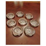 8 Leonard silver-plated glass coasters, Italy.
