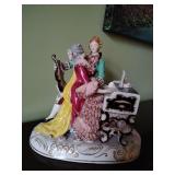Vintage Japanese Porcelain Musician Couple, 8 1/4' T x 9' across, some of her ruffles are broken, see pic.