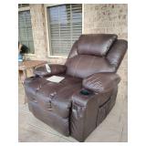 PU Leather Massage and Heat Recliner, Dark Brown, like new.  Back height 37', 40' W, 46' D. Works.
